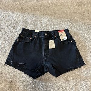 New womens Levi’s 501 Original denim shorts lunar black distressed
